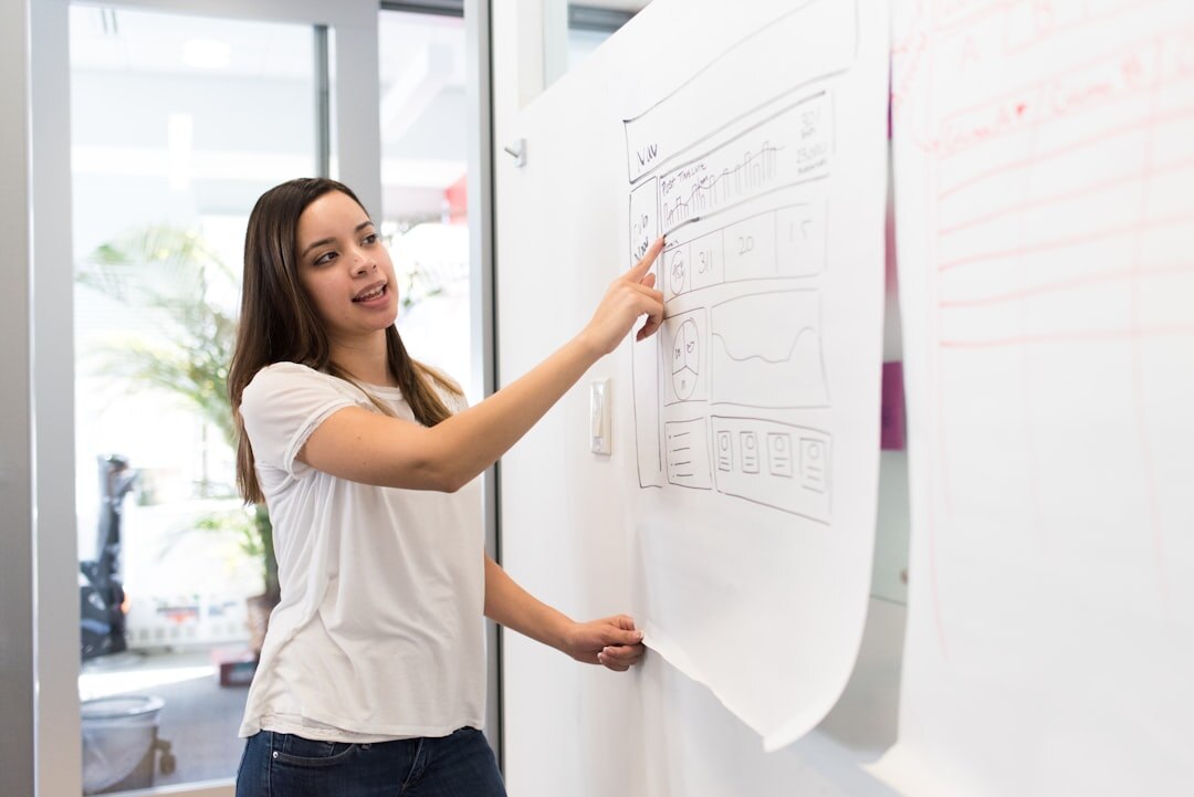 woman presenting to team